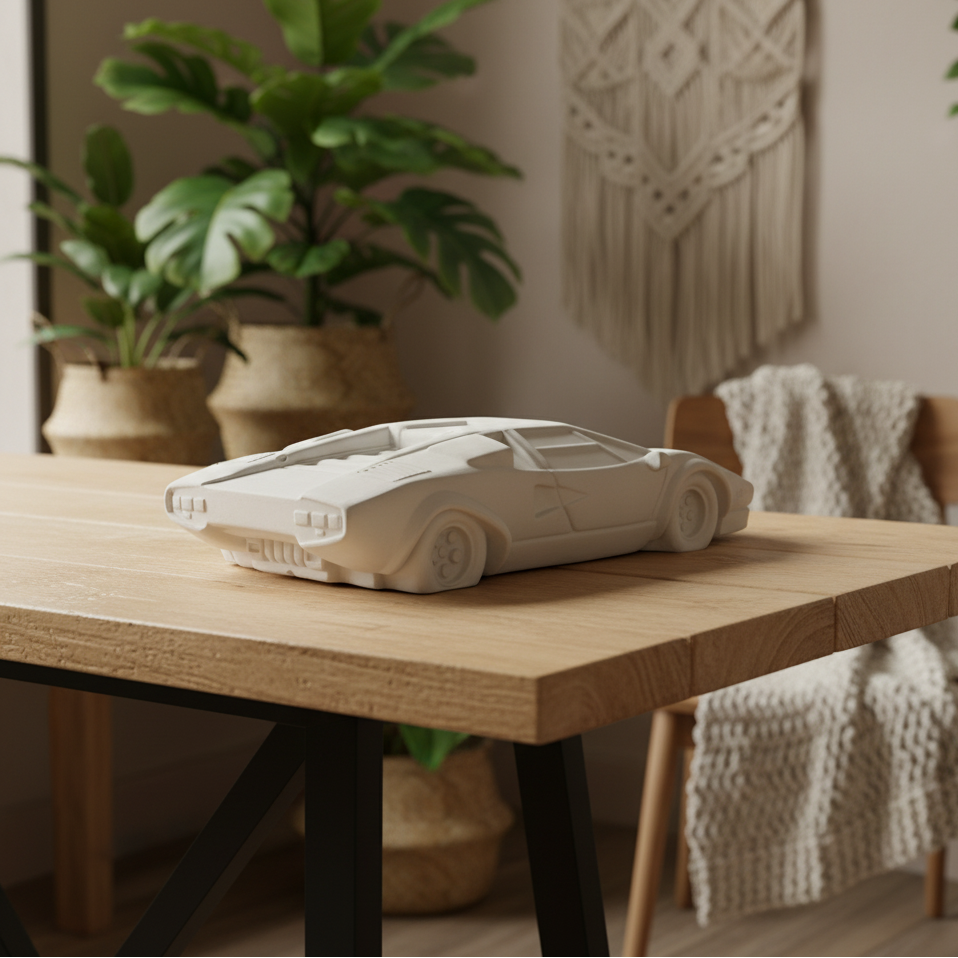 Boho Lifestyle Scene — Cement Car Sculpture