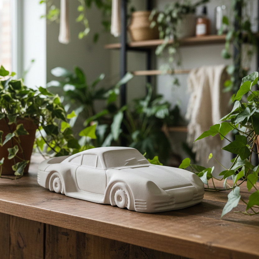 Cement Car Sculpture — Boho Lifestyle (3/4 angle)