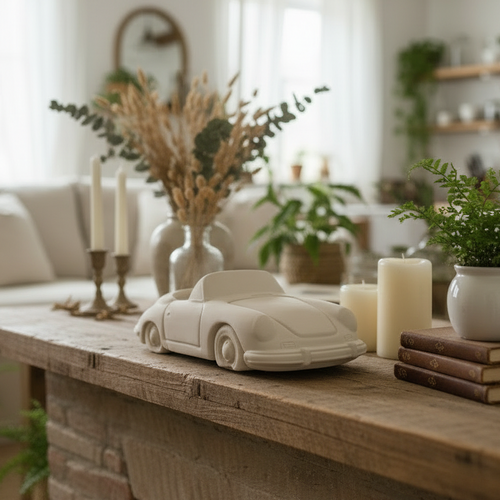 Cement Car Sculpture – Tiny Decorative Scale, Farmhouse Living Room